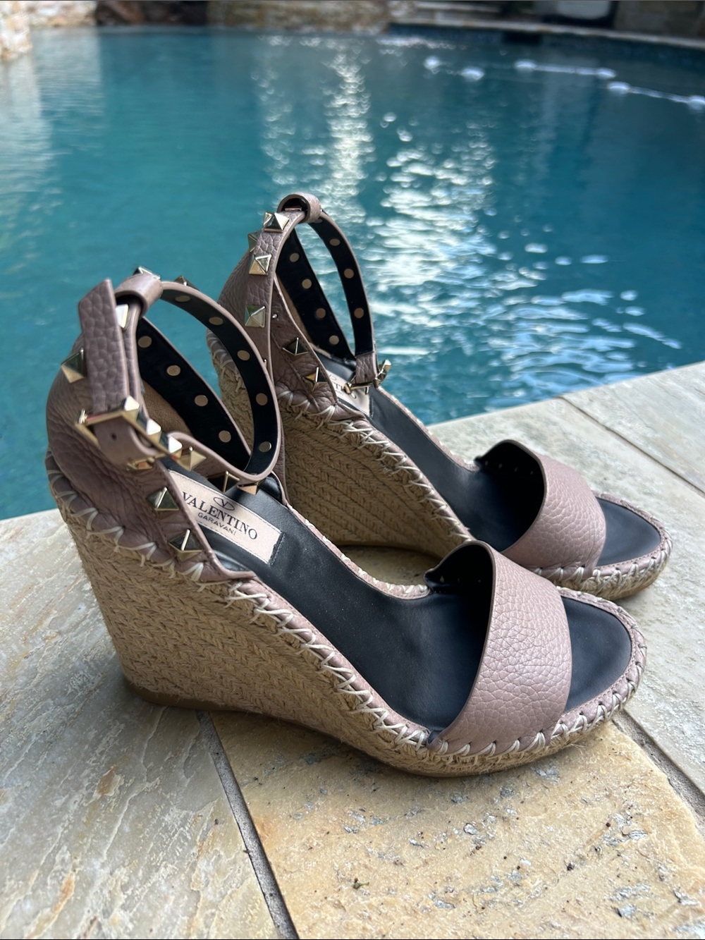 Valentino Rockstud Double Espadrille Wedge Sandals - Picture 6 of 11